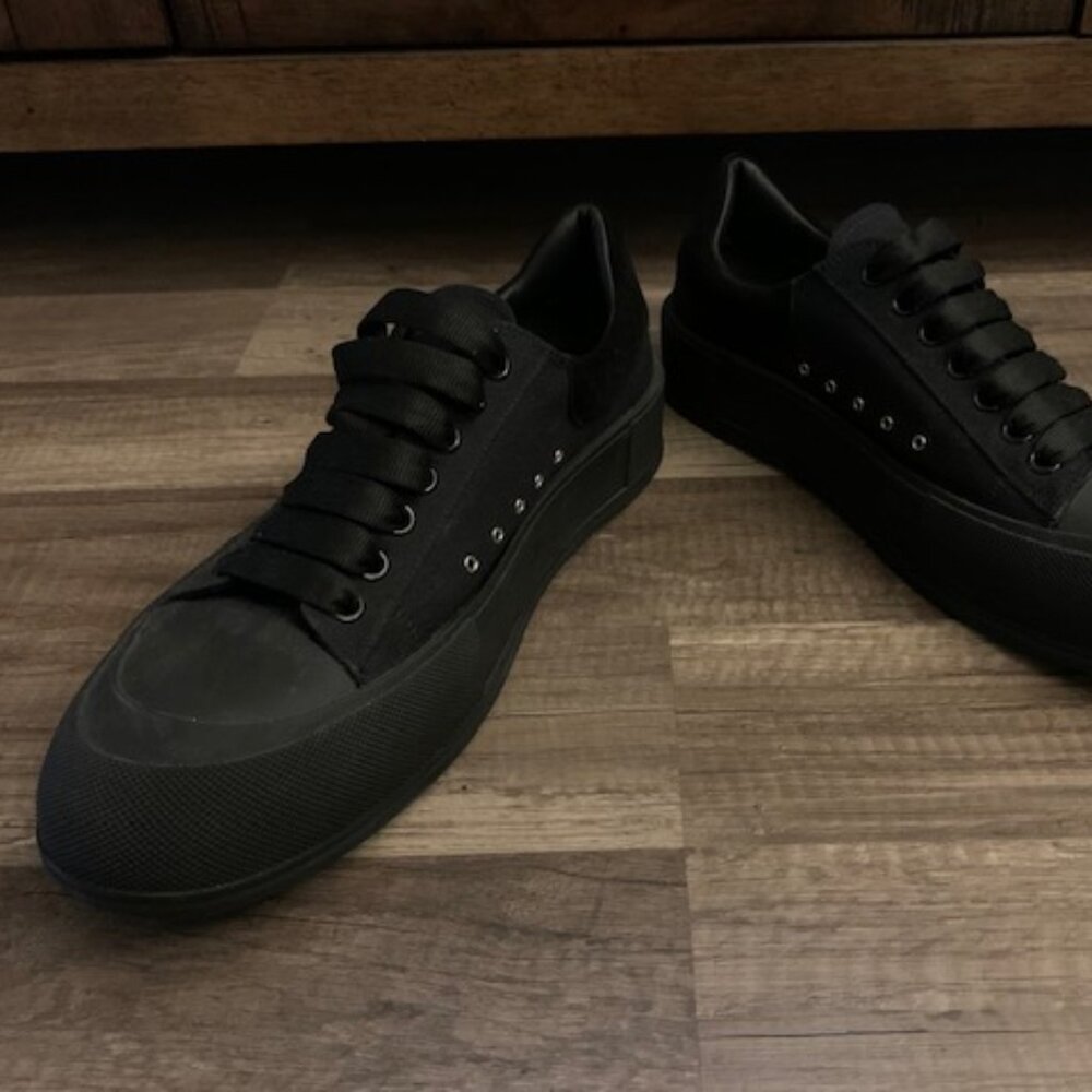 Alexander McQueen Men's Suede Canvas Plimsoll Sneakers Black